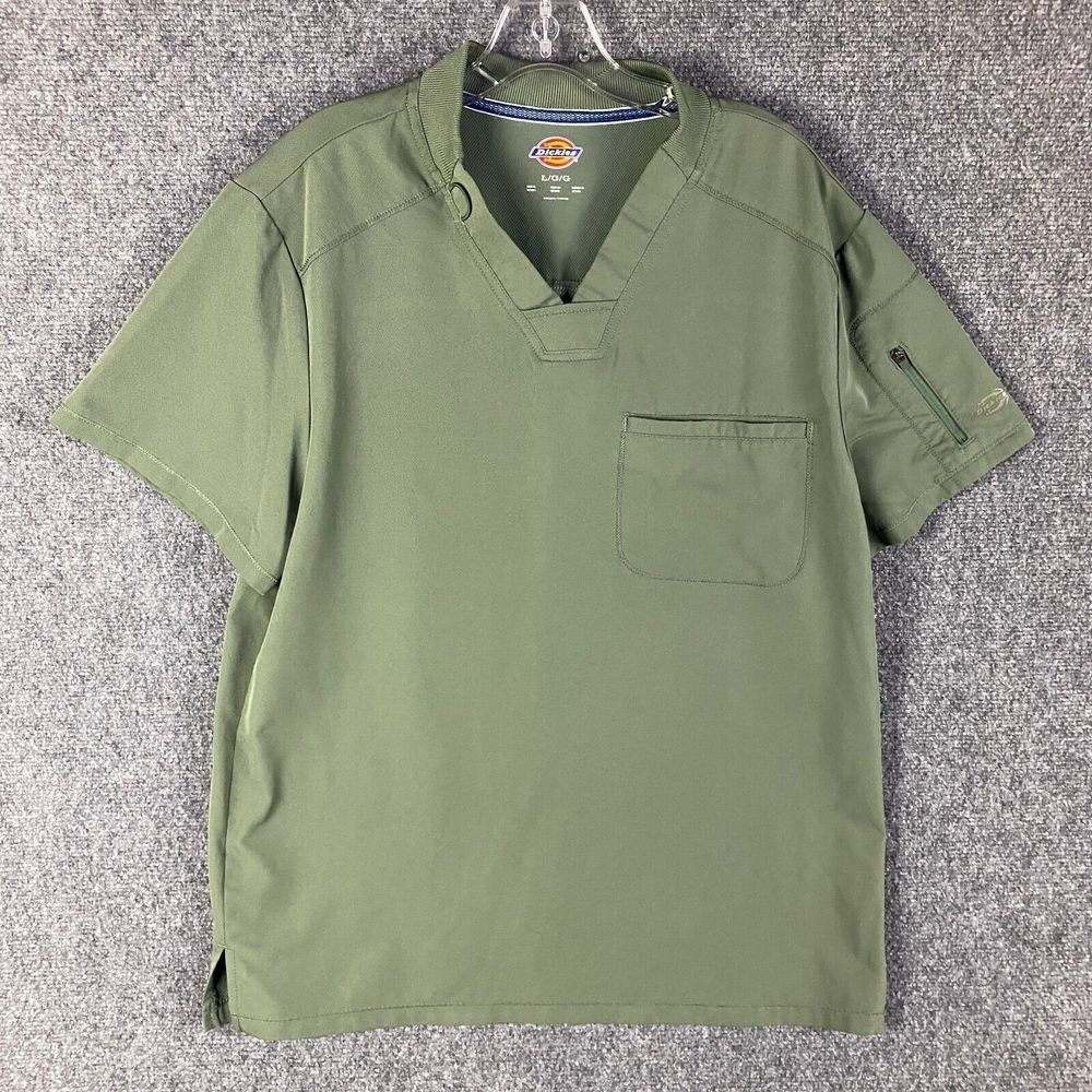 Dickies Scrubs Top Women's Large Adults Green Workwear Short Sleeve Polyester